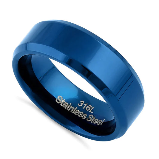 JB:TRP090 Stainless Steel 7mm Blue High Polish Band Ring