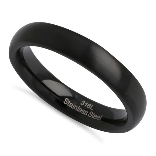 JB:TRK095 Stainless Steel 4mm Black Brushed Wedding Band Ring