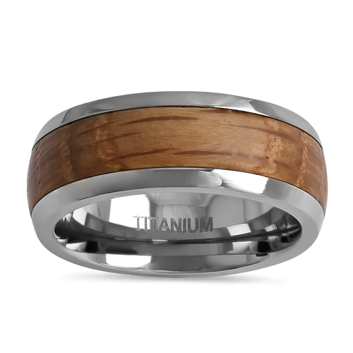 JB:TRP103 Titanium 8mm Whiskey Barrel Wood Band Ring