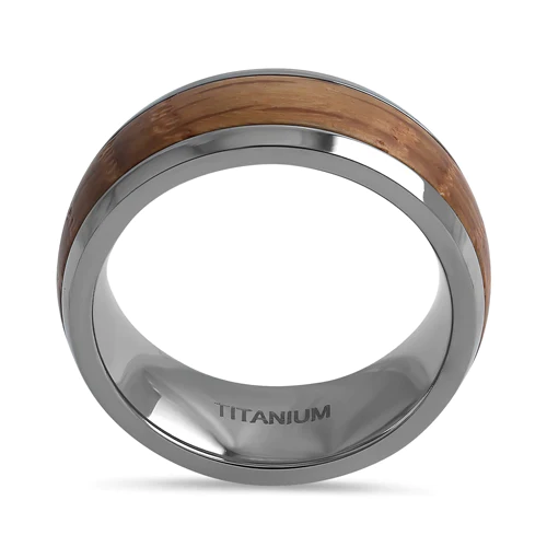 JB:TRP103 Titanium 8mm Whiskey Barrel Wood Band Ring