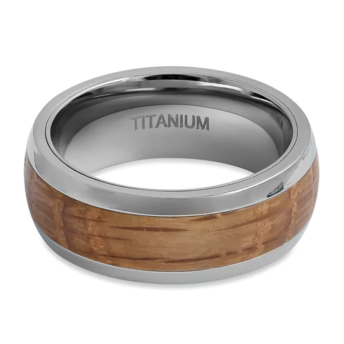 JB:TRP103 Titanium 8mm Whiskey Barrel Wood Band Ring
