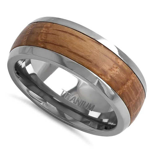 JB:TRP103 Titanium 8mm Whiskey Barrel Wood Band Ring
