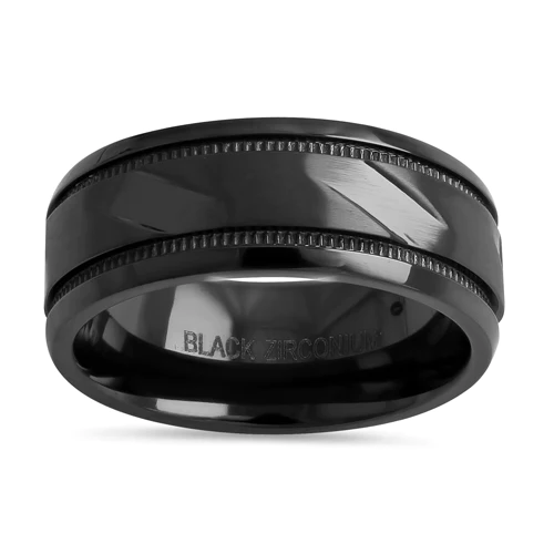 JB:TRP107 Black Zirconium 8mm Coin Edged Brushed Band Ring