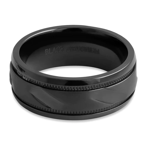 JB:TRP107 Black Zirconium 8mm Coin Edged Brushed Band Ring