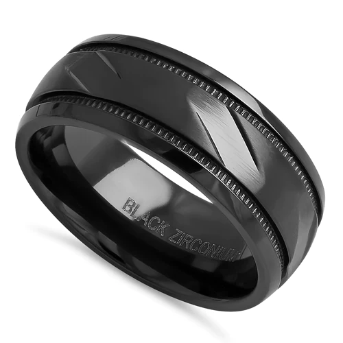 JB:TRP107 Black Zirconium 8mm Coin Edged Brushed Band Ring