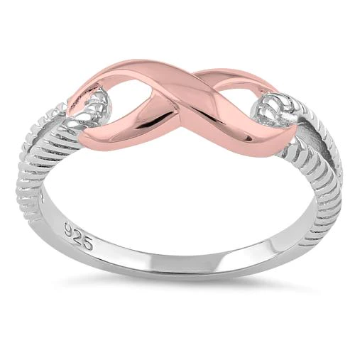 JB:SRP1306 Sterling Silver Two Tone Rose Gold Plated Infinity Ring