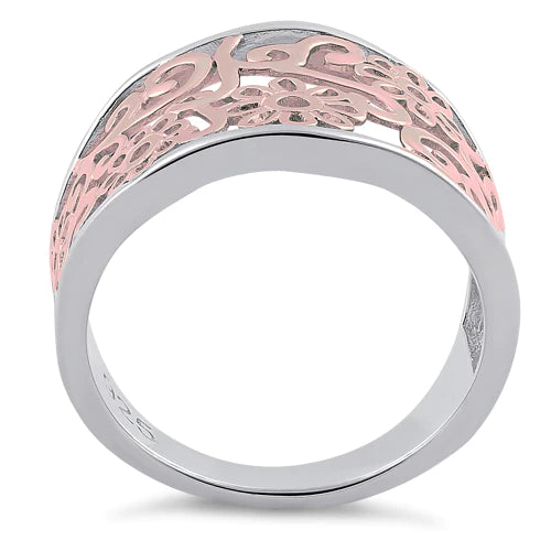 JB:SRP1299 Sterling Silver Two Tone Rose Gold Plated Plumeria Flower Ring