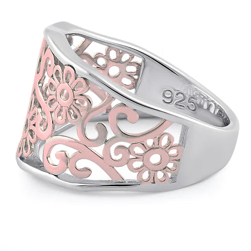 JB:SRP1299 Sterling Silver Two Tone Rose Gold Plated Plumeria Flower Ring