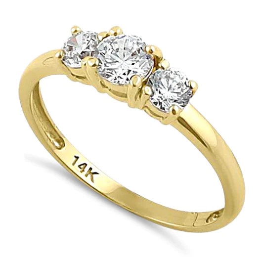 JB:ORZO36 Solid 14K Yellow Gold Triple Round Cut CZ Engagement Ring