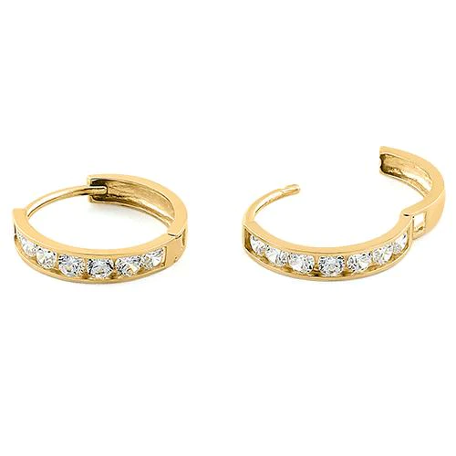 JB:OEZ039178 Solid 14K Yellow Gold 2 x 13mm Round CZ Hoop Earrings