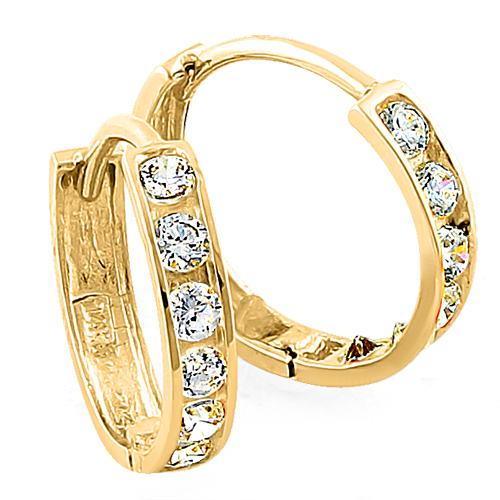JB:OEZ039178 Solid 14K Yellow Gold 2 x 13mm Round CZ Hoop Earrings