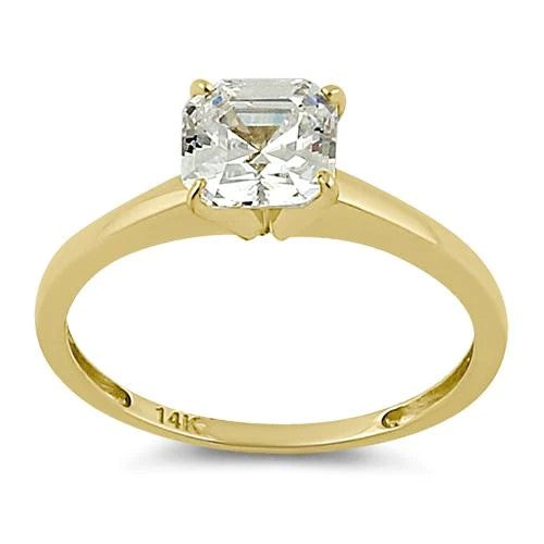 JB:ORZ028 Solid 14K Yellow Gold Asscher 6.5mm Clear CZ Engagement Ring