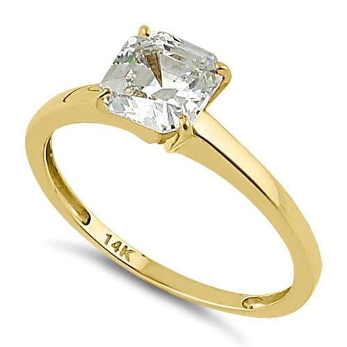 JB:ORZ028 Solid 14K Yellow Gold Asscher 6.5mm Clear CZ Engagement Ring