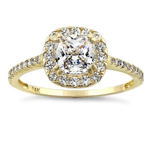 JB:ORZ005 Solid 14K Gold Princess Halo CZ Ring