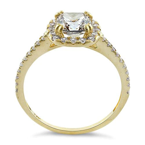JB:ORZ005 Solid 14K Yellow Gold Cushion Halo Engagement Clear CZ Ring