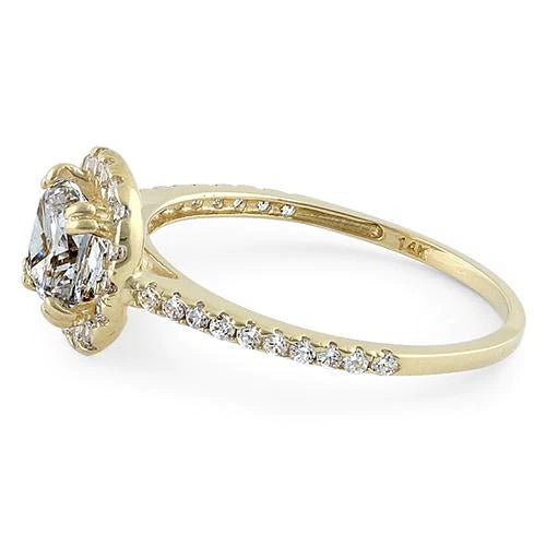 JB:ORZ005 Solid 14K Yellow Gold Cushion Halo Engagement Clear CZ Ring