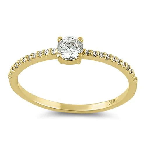 JB:ORZ024 Solid 14K Yellow Gold Round 4mm Clear CZ Ring