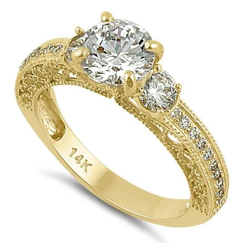JB:ORZ032 Solid 14K Yellow Gold Round 7mm Clear CZ Engagement Ring