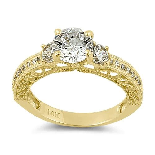 JB:ORZ032 Solid 14K Yellow Gold Round 7mm Clear CZ Engagement Ring