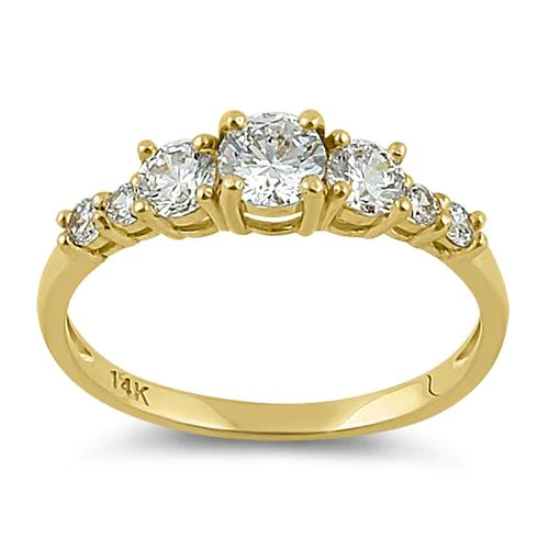 JB:ORZ031 Solid 14K Yellow Gold Triple Round Clear CZ Engagement Ring
