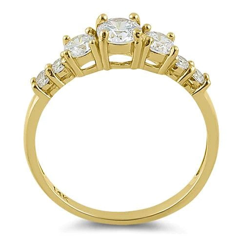 JB:ORZ031 Solid 14K Yellow Gold Triple Round Clear CZ Engagement Ring