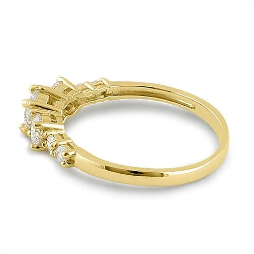 JB:ORZ031 Solid 14K Yellow Gold Triple Round Clear CZ Engagement Ring