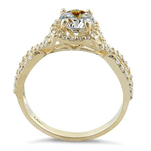 JB:ORZ006 Solid 14K Yellow Gold Twist Round Halo Engagement Clear CZ Ring