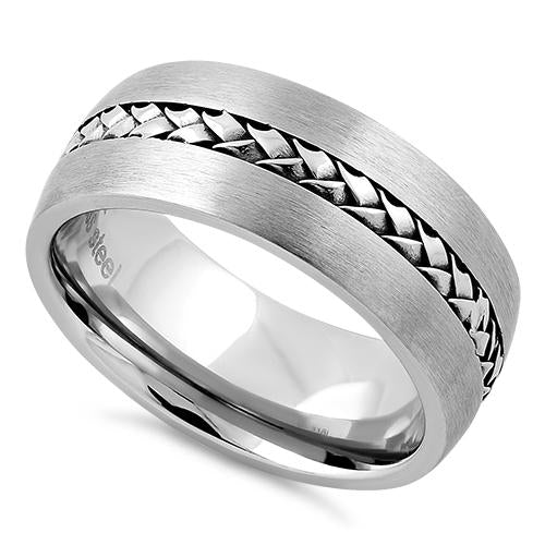 JB:TRP027 Stainless Steel Center Braided Satin Finish Band Ring
