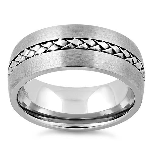 JB:TRP027 Stainless Steel Center Braided Satin Finish Band Ring