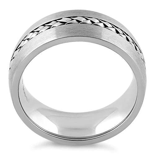 JB:TRP027 Stainless Steel Center Braided Satin Finish Band Ring