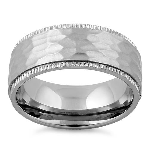 JB:TRP024 Stainless Steel Coin Edged Hammered Band Ring