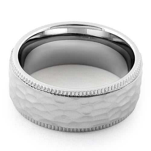 JB:TRP024 Stainless Steel Coin Edged Hammered Band Ring