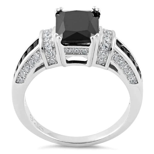JB:SRZ5825 Sterling Silver Black Emerald Cut Black CZ Ring