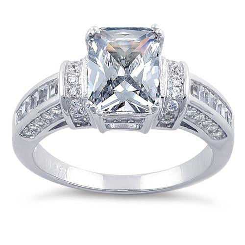 JB:SRZ5065  Sterling Silver Clear Emerald Cut CZ