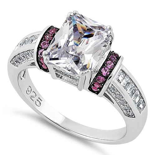 JB:SRZ5823 Sterling Silver Clear Emerald Cut Ruby CZ Ring