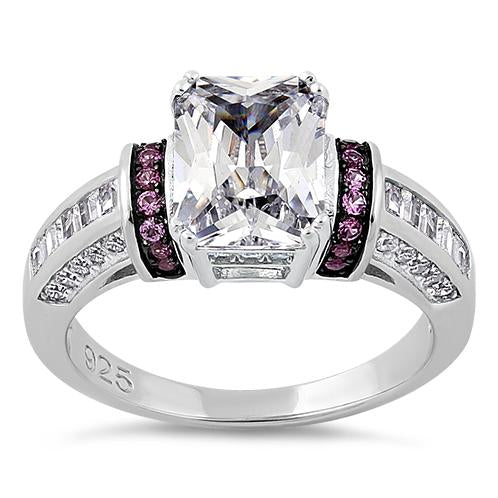 JB:SRZ5823 Sterling Silver Clear Emerald Cut Ruby CZ Ring