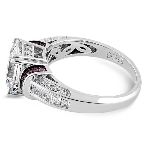 JB:SRZ5823 Sterling Silver Clear Emerald Cut Ruby CZ Ring