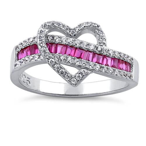 JB:SRZ5054 Sterling Silver Exotic Heart Ruby CZ Ring