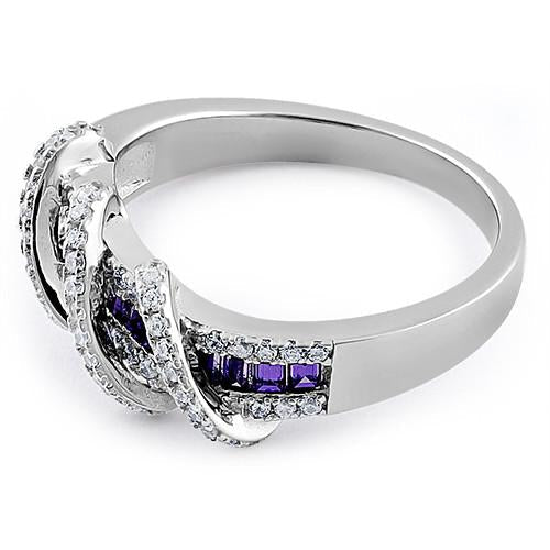 JB:SRZ5871 Sterling Silver Exotic Twisted Amethyst & Clear CZ Ring