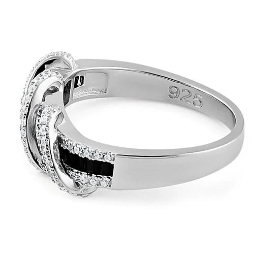 JB:SRZ5870 Sterling Silver Exotic Twisted Bclak & Clear CZ Ring
