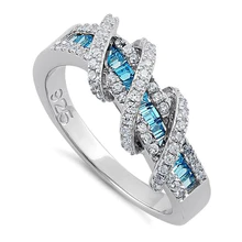 JB:SRZ5875 Sterling Silver Exotic Twisted Blue Topaz & Clear CZ Ring