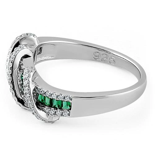 JB:SRZ5873 Sterling Silver Exotic Twisted Green & Clear CZ Ring