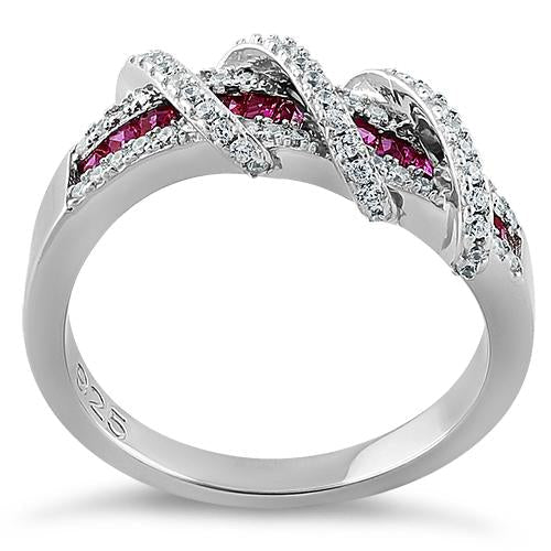 JB:SRZ5874 Sterling Silver Exotic Heart Ruby CZ Ring