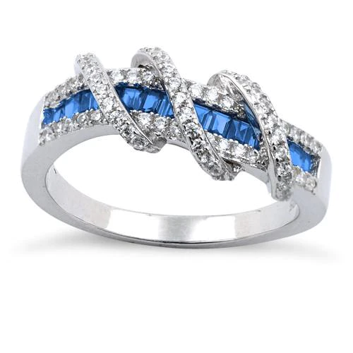 JB:SRZ4810 Sterling Silver Exotic Twisted Sapphire CZ Ring