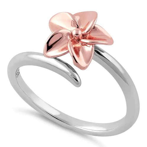 JB:SRZ1434 Sterling Silver Plumeria Two-tone Rose Gold Ring