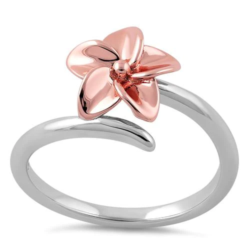 JB:SRZ1434 Sterling Silver Plumeria Two-tone Rose Gold Ring