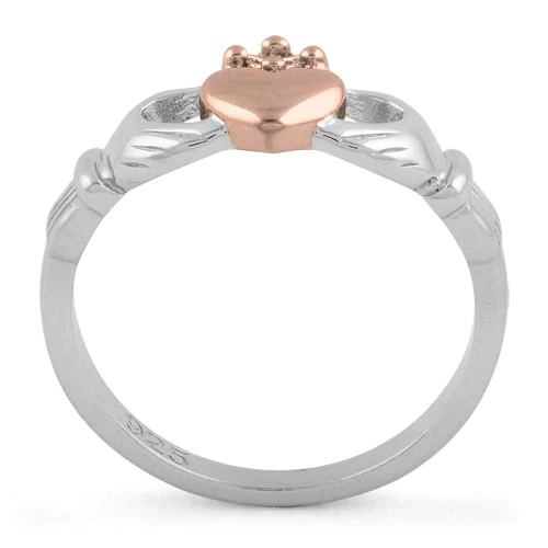 JB:SRP1291 Sterling Silver Two Tone Rose Gold Plated Claddagh Ring