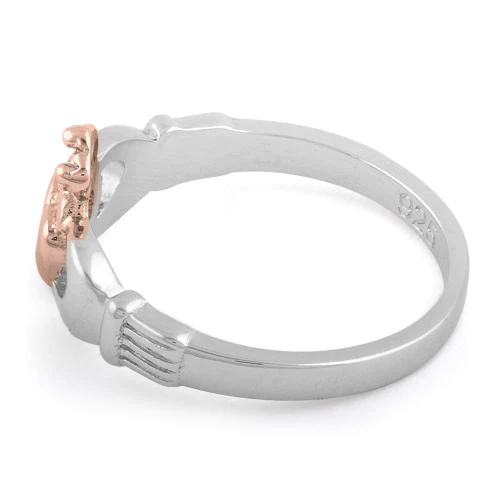 JB:SRP1291 Sterling Silver Two Tone Rose Gold Plated Claddagh Ring