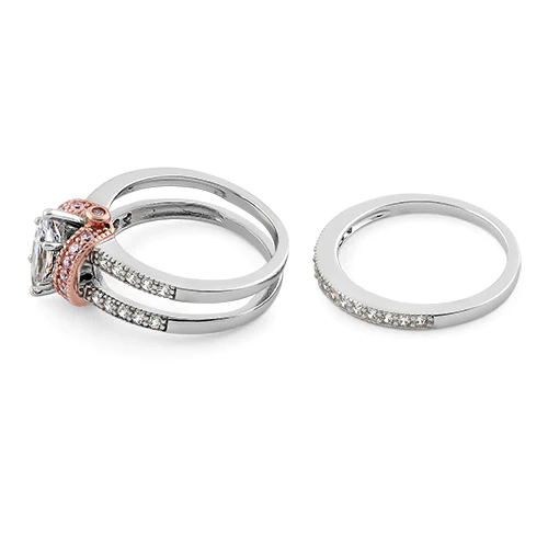 JB:SRZ5945 Sterling Silver Two-tone Rose Gold Plated Clear Marquise CZ Set Ring