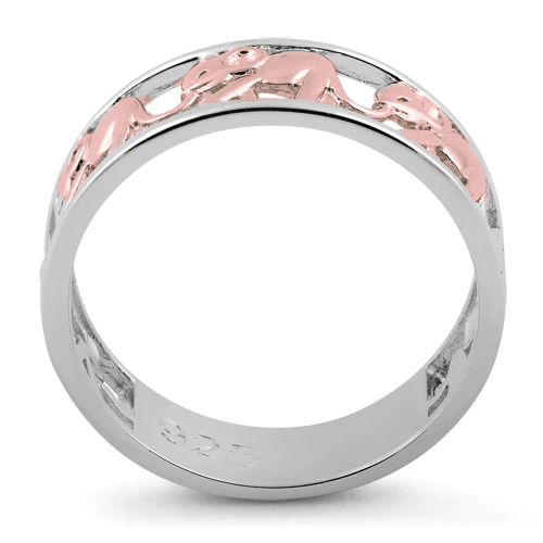 JB:SRP1300 Sterling Silver Two Tone Rose Gold Plated Multiple Elephants Ring